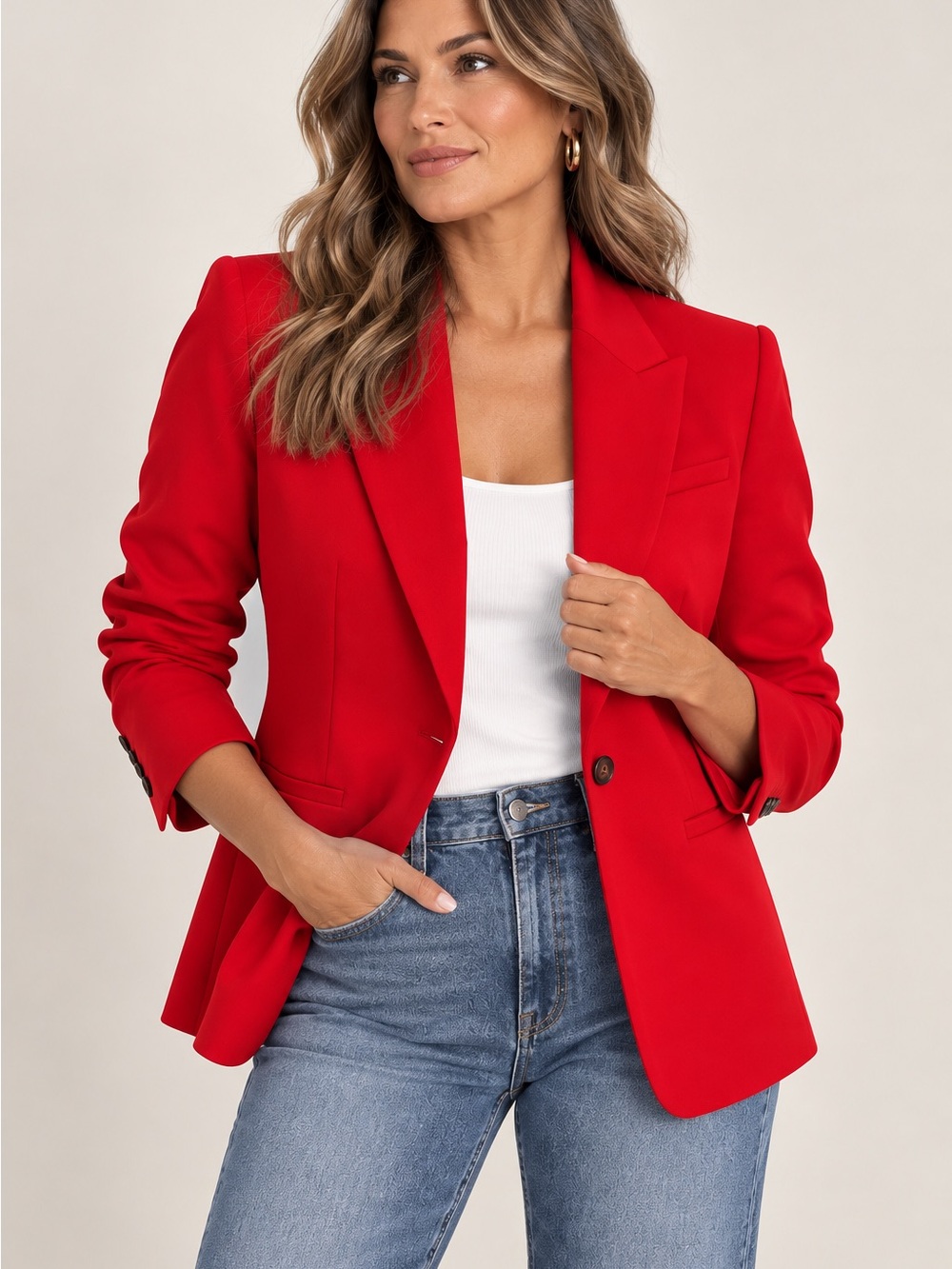 SPANX Bold Red Single-Button Ponte Stretch Blazer